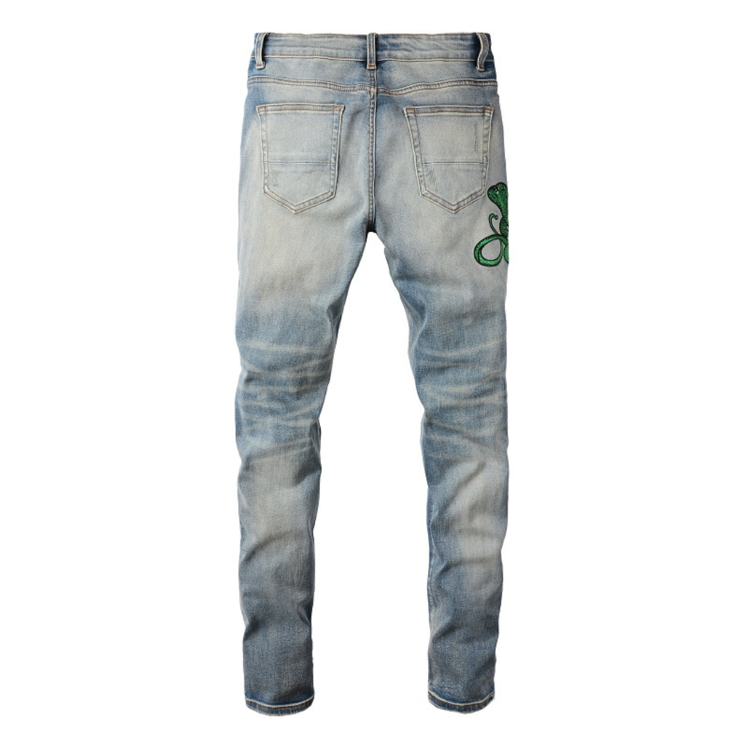Snake Graphic Light Wash Jeans