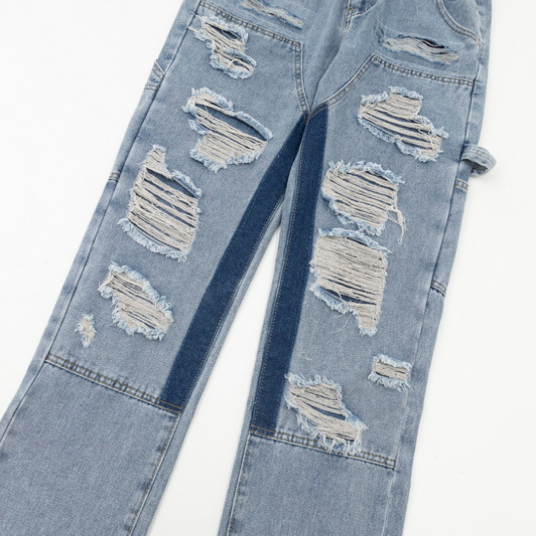 Light Wash Ripped Flared Jeans