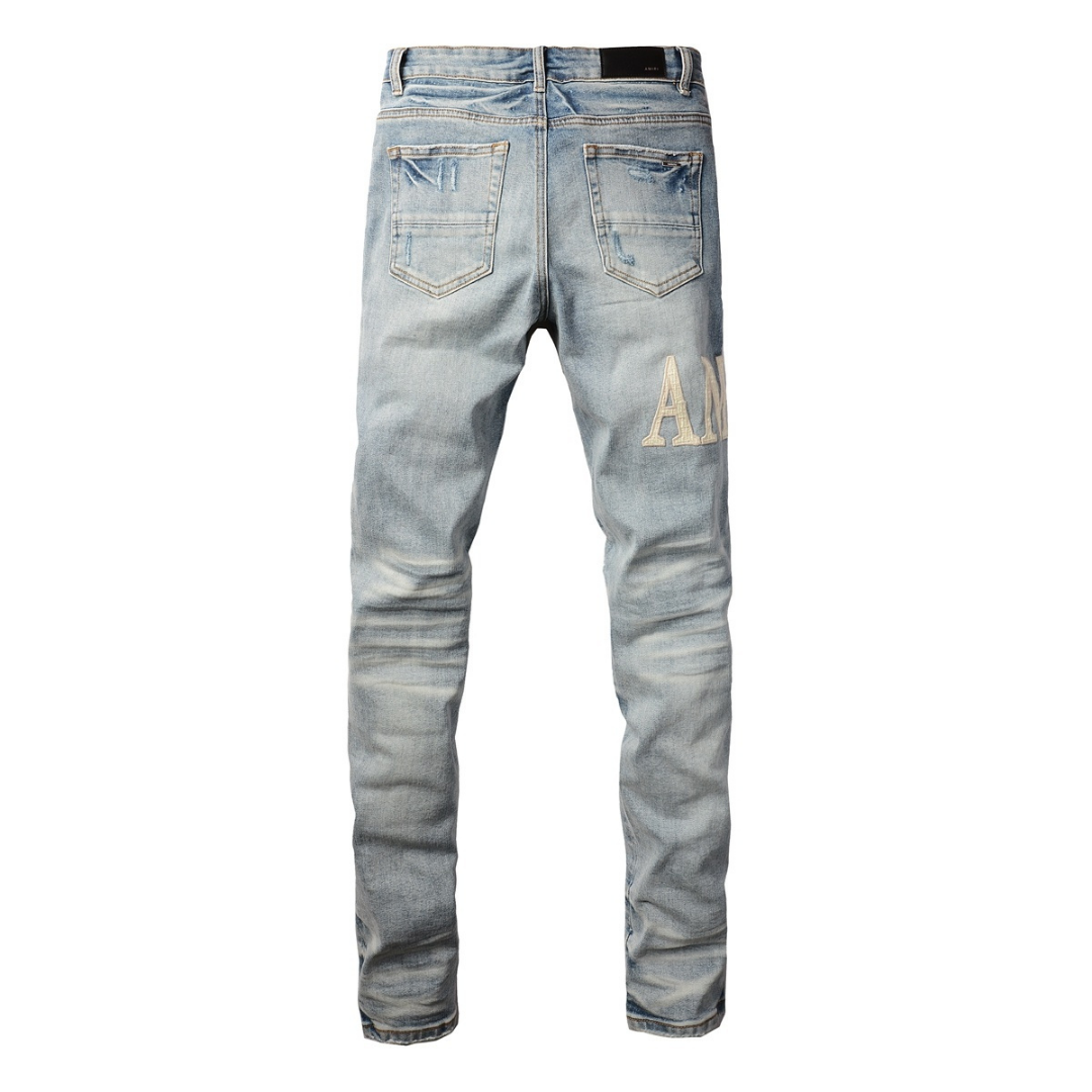 Light Blue White Patch Distressed Jeans