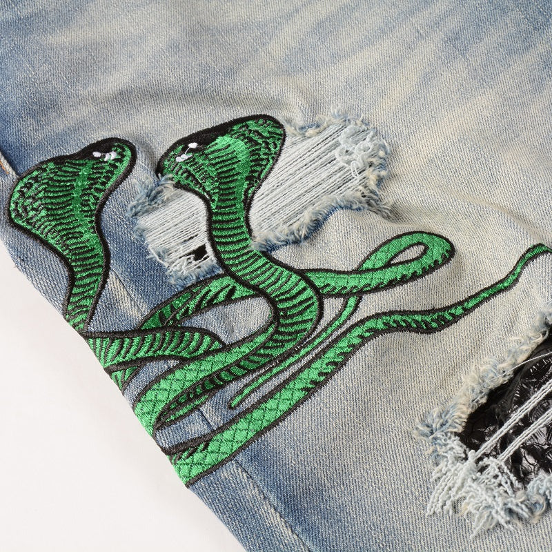 Snake Graphic Light Wash Jeans