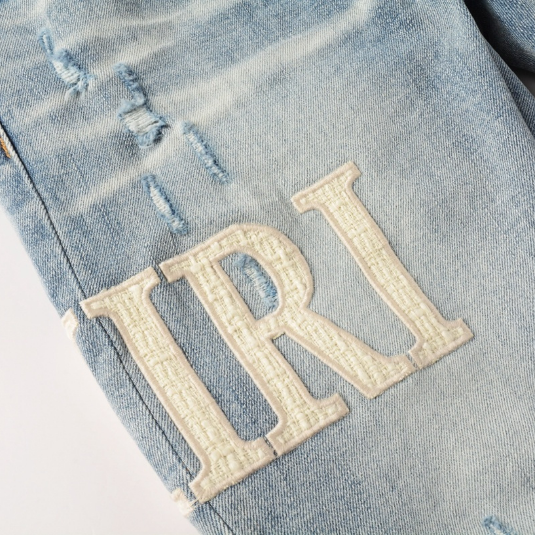 Light Blue White Patch Distressed Jeans