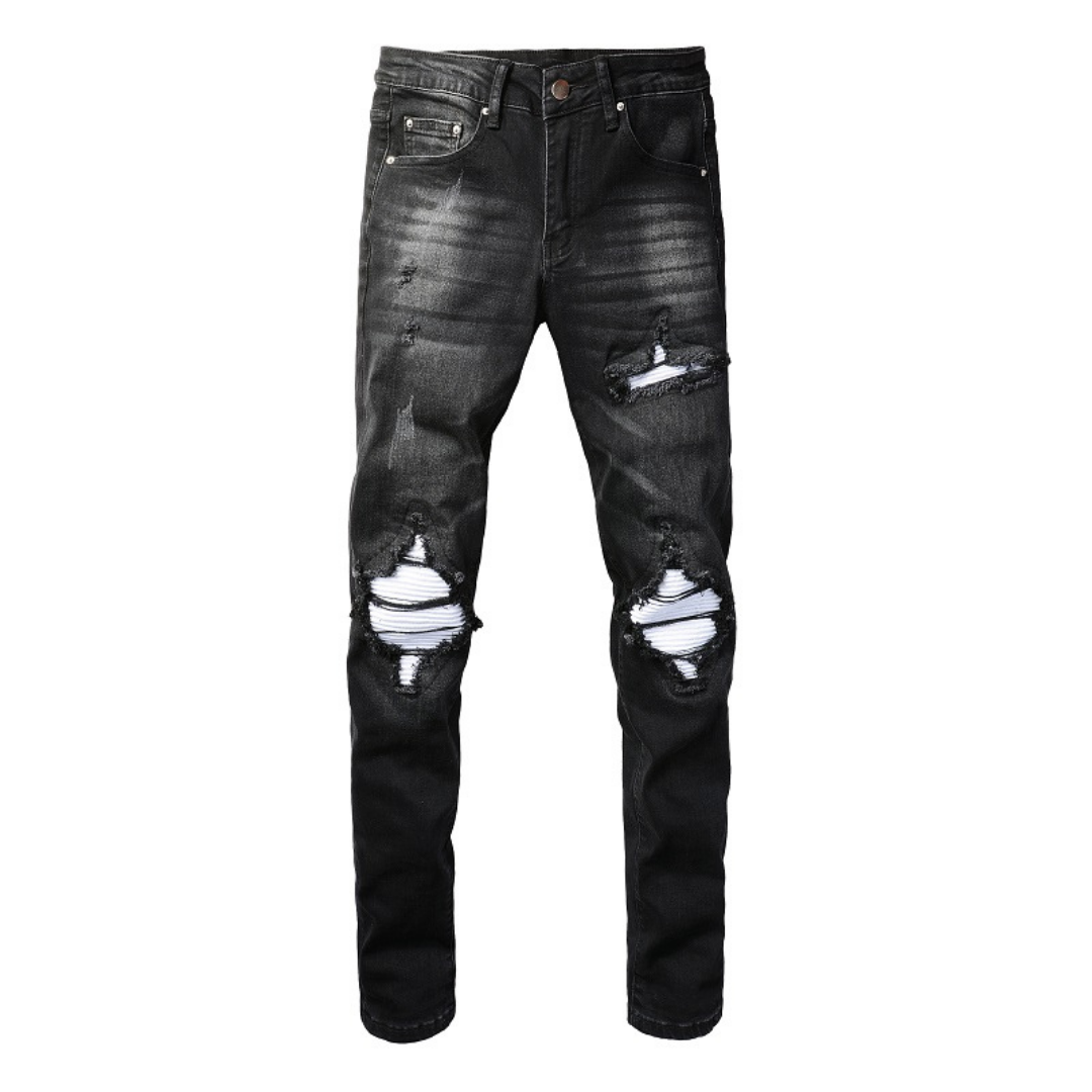 Black Knee Patch Distressed Jeans