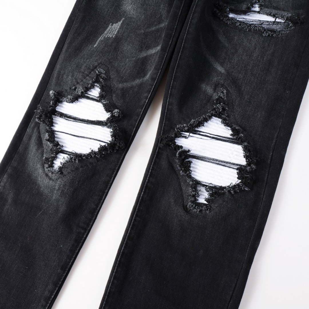 Black Knee Patch Distressed Jeans