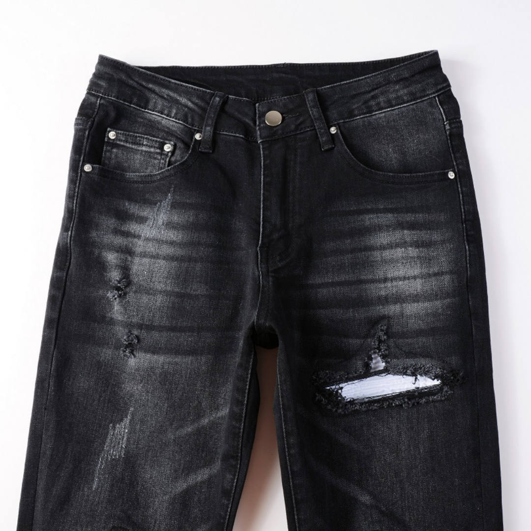 Black Knee Patch Distressed Jeans