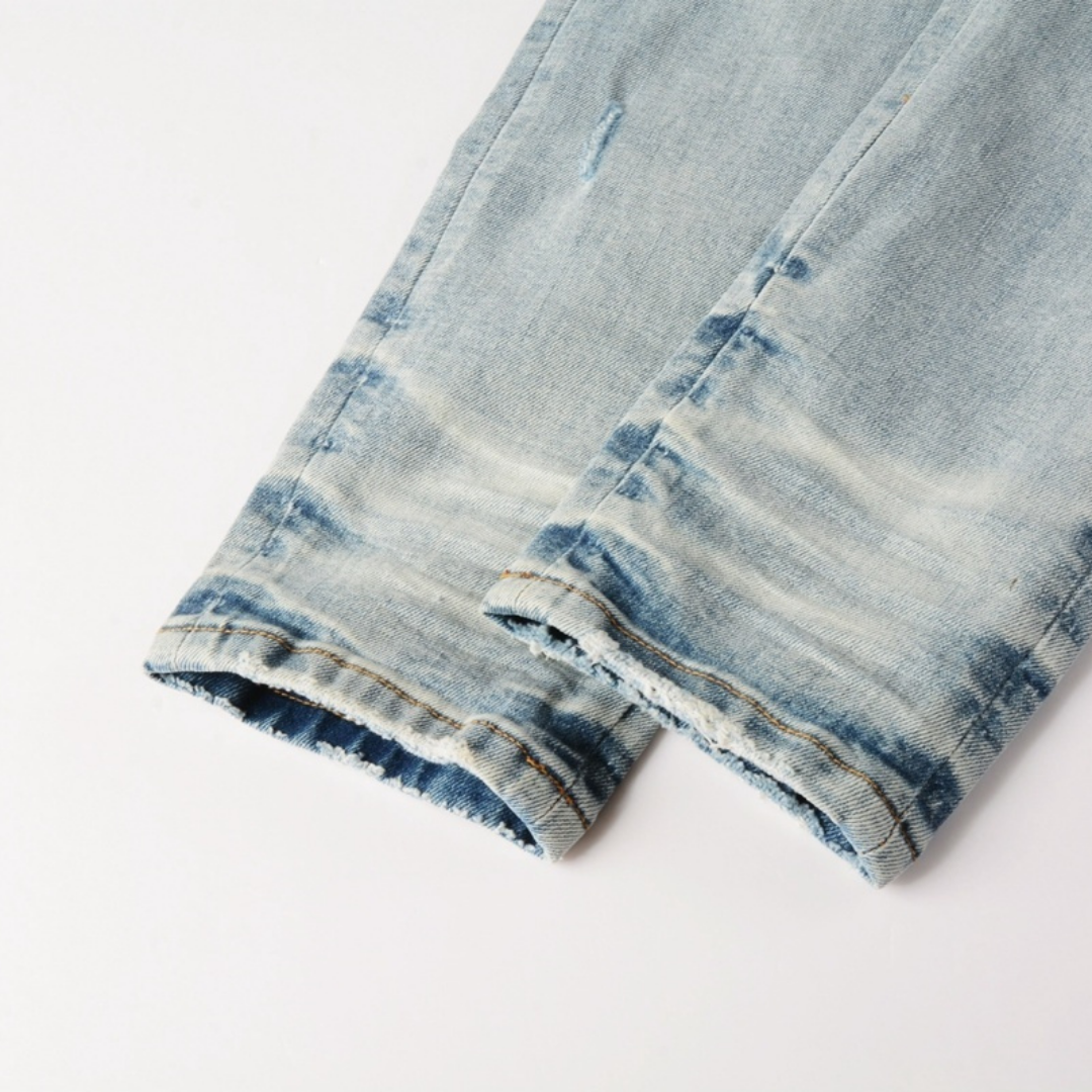 Light Blue White Patch Distressed Jeans