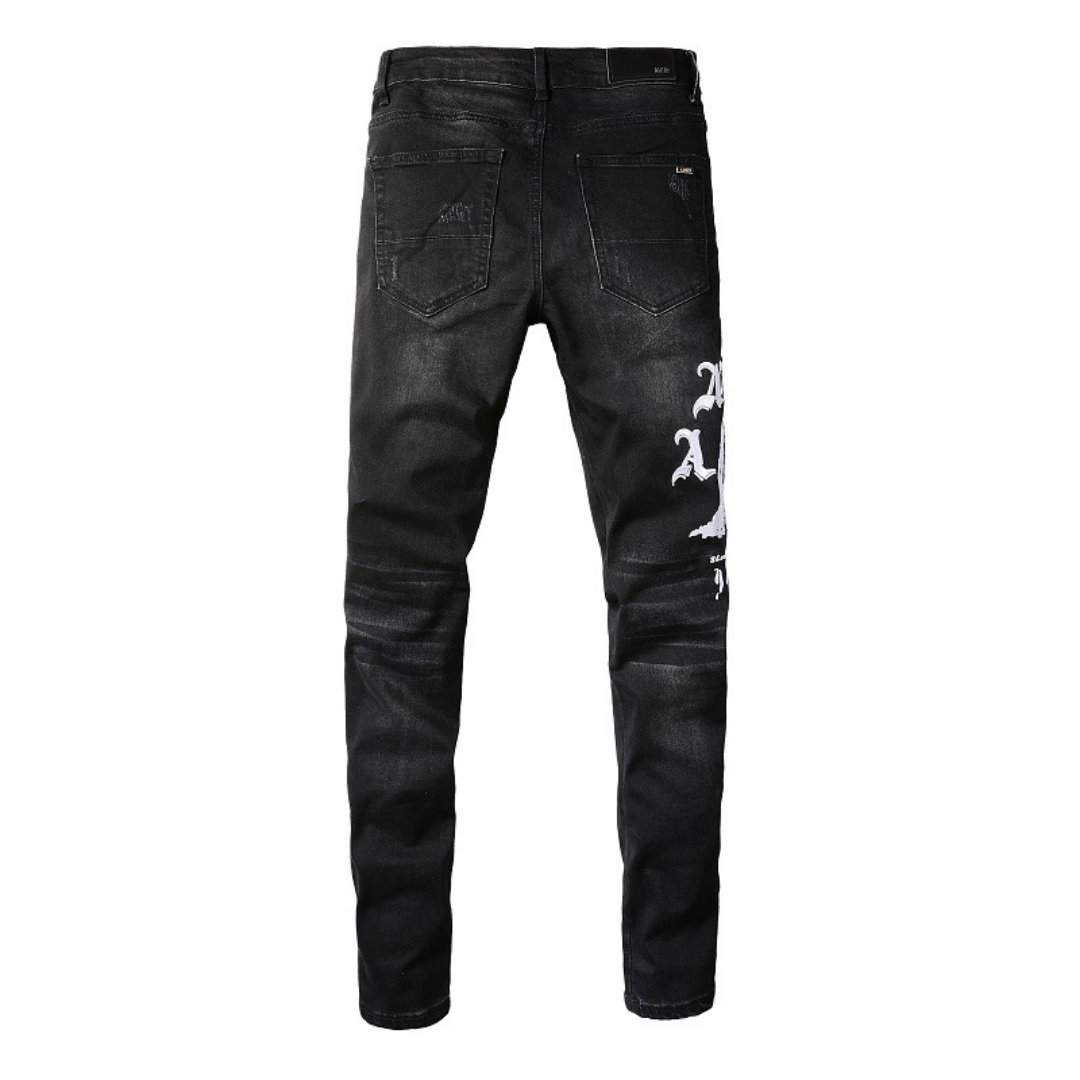 Black Graphic Patch Distressed Jeans