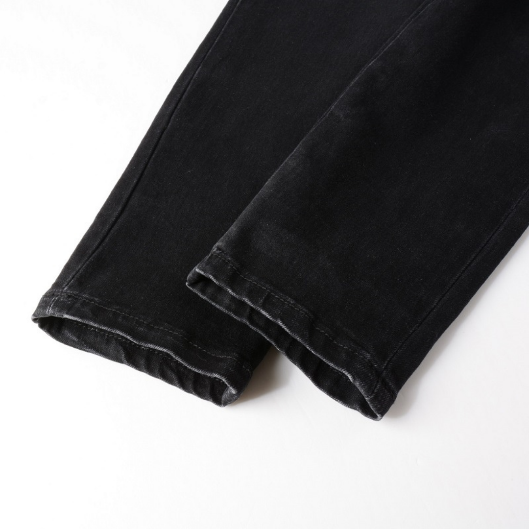 Black Graphic Patch Distressed Jeans