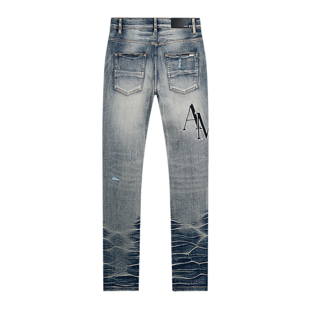 Black Logo Panel Distressed Jeans