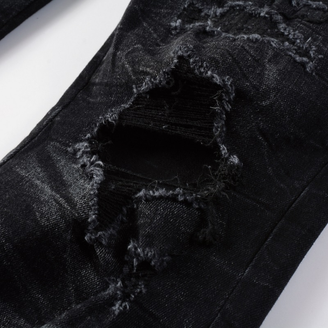 Black Logo Patch Distressed Jeans