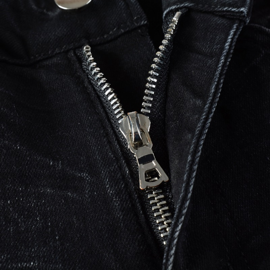 Black Logo Patch Distressed Jeans