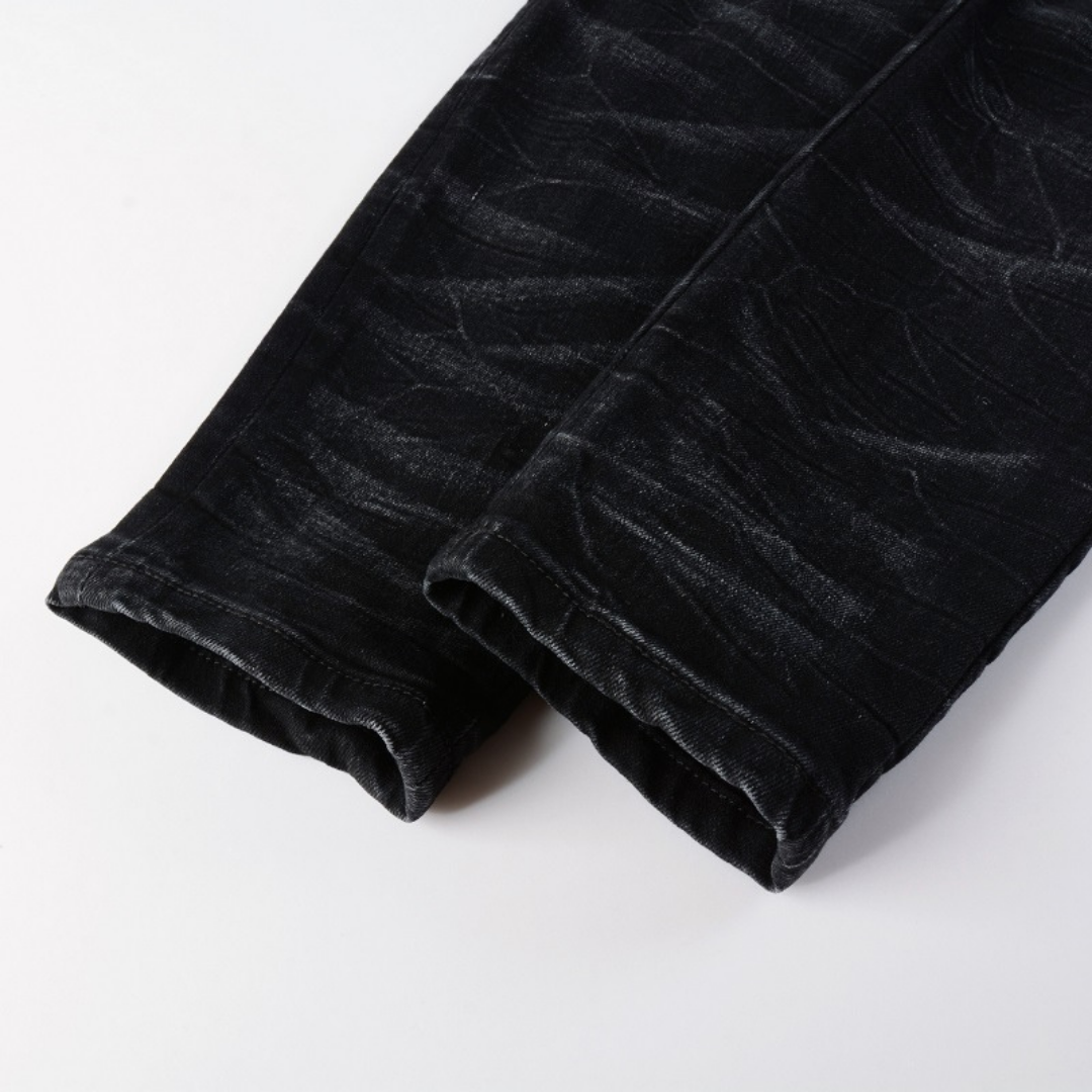 Black Logo Patch Distressed Jeans