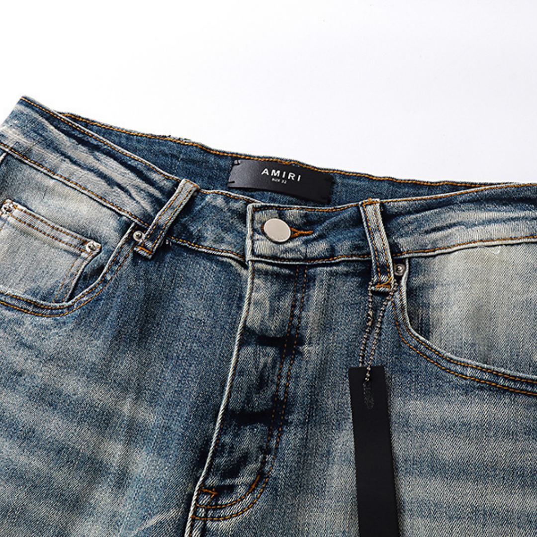 Black Logo Panel Distressed Jeans