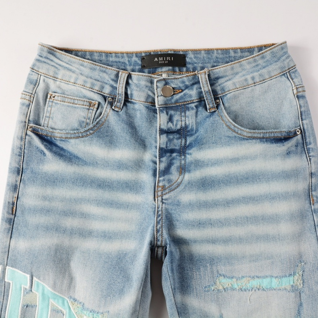 Light Blue Patch Distressed Jeans