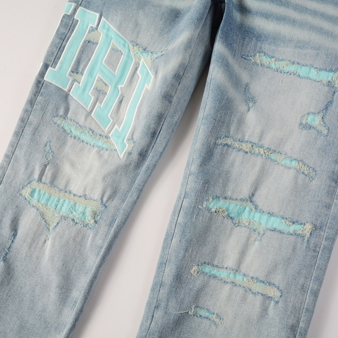 Light Blue Patch Distressed Jeans