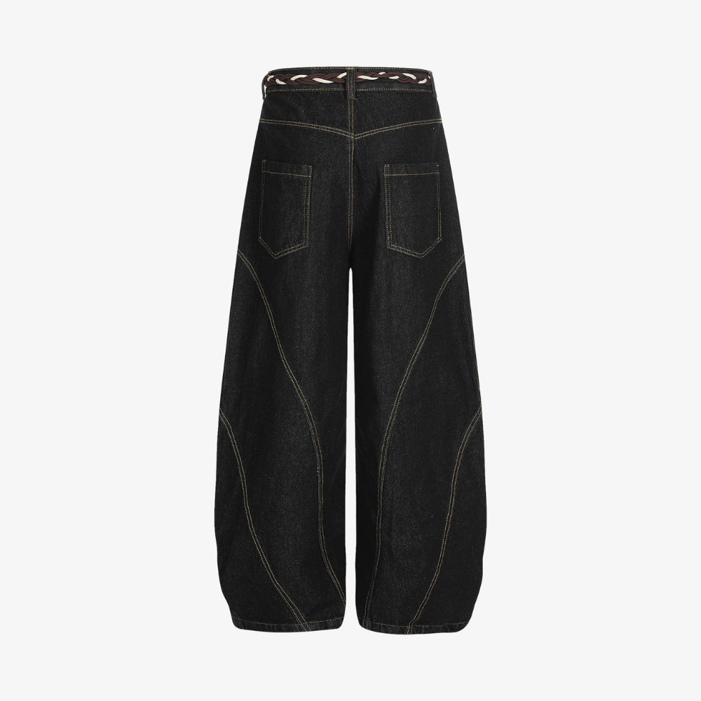 Retro Patchwork Barrel Jeans - Blue