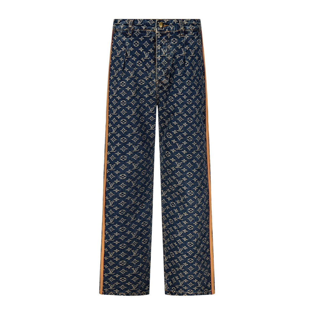 Luxury Pattern Dark Blue Straight Jeans