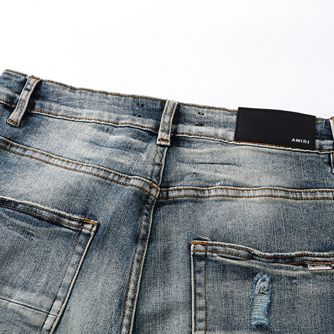 Black Logo Panel Distressed Jeans