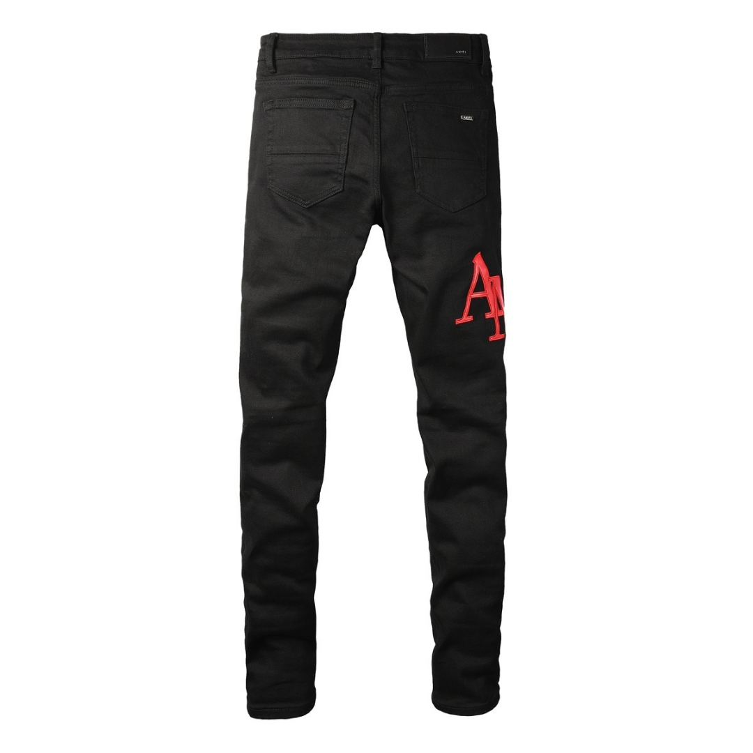 Black Red Graphic Patch Jeans