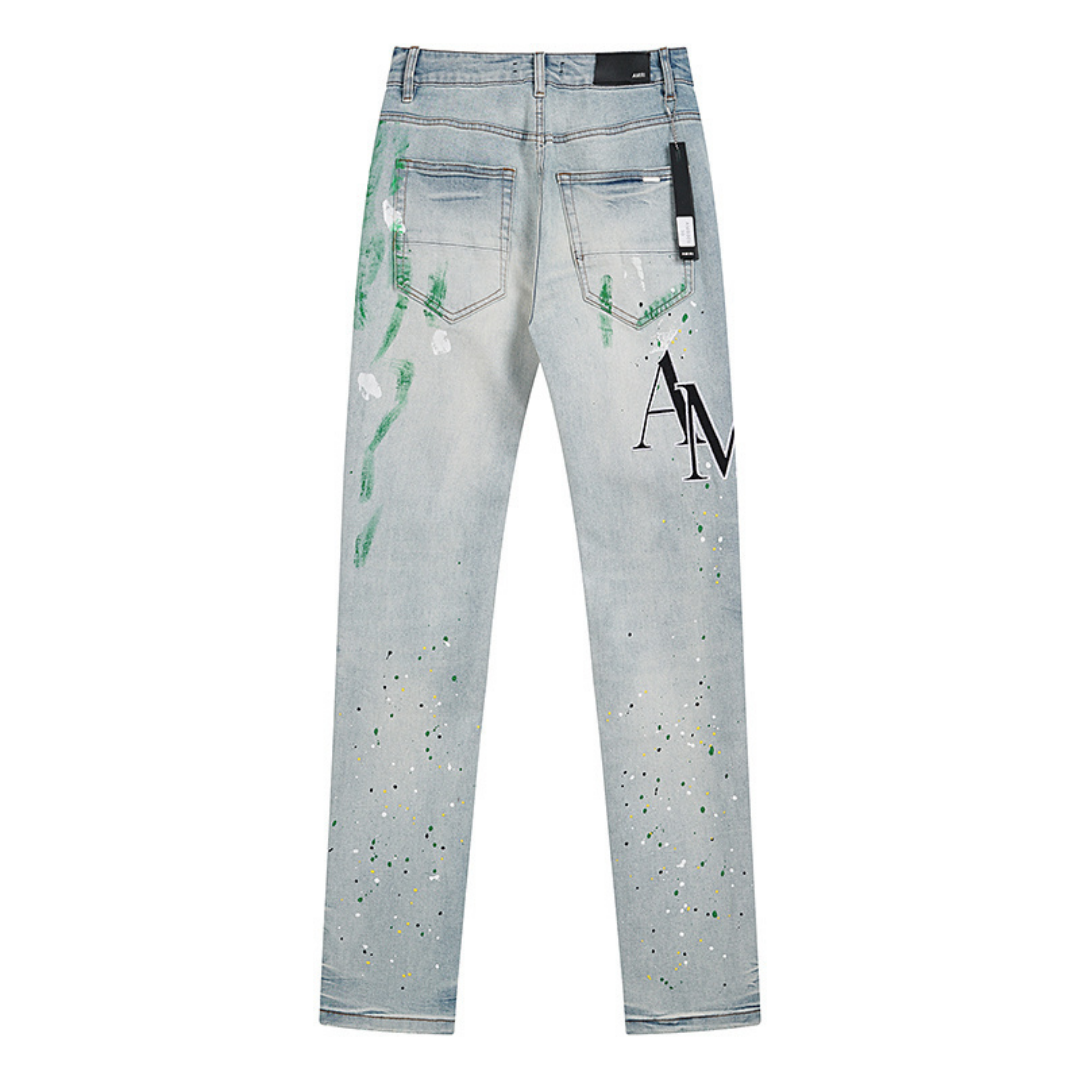 Light Blue Paint Splatter Logo Jeans
