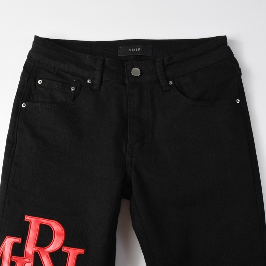 Black Red Graphic Patch Jeans