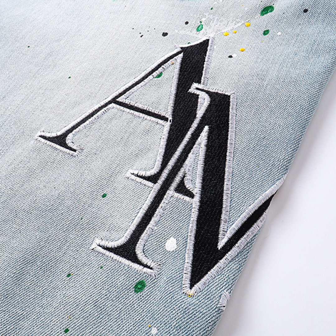 Light Blue Paint Splatter Logo Jeans