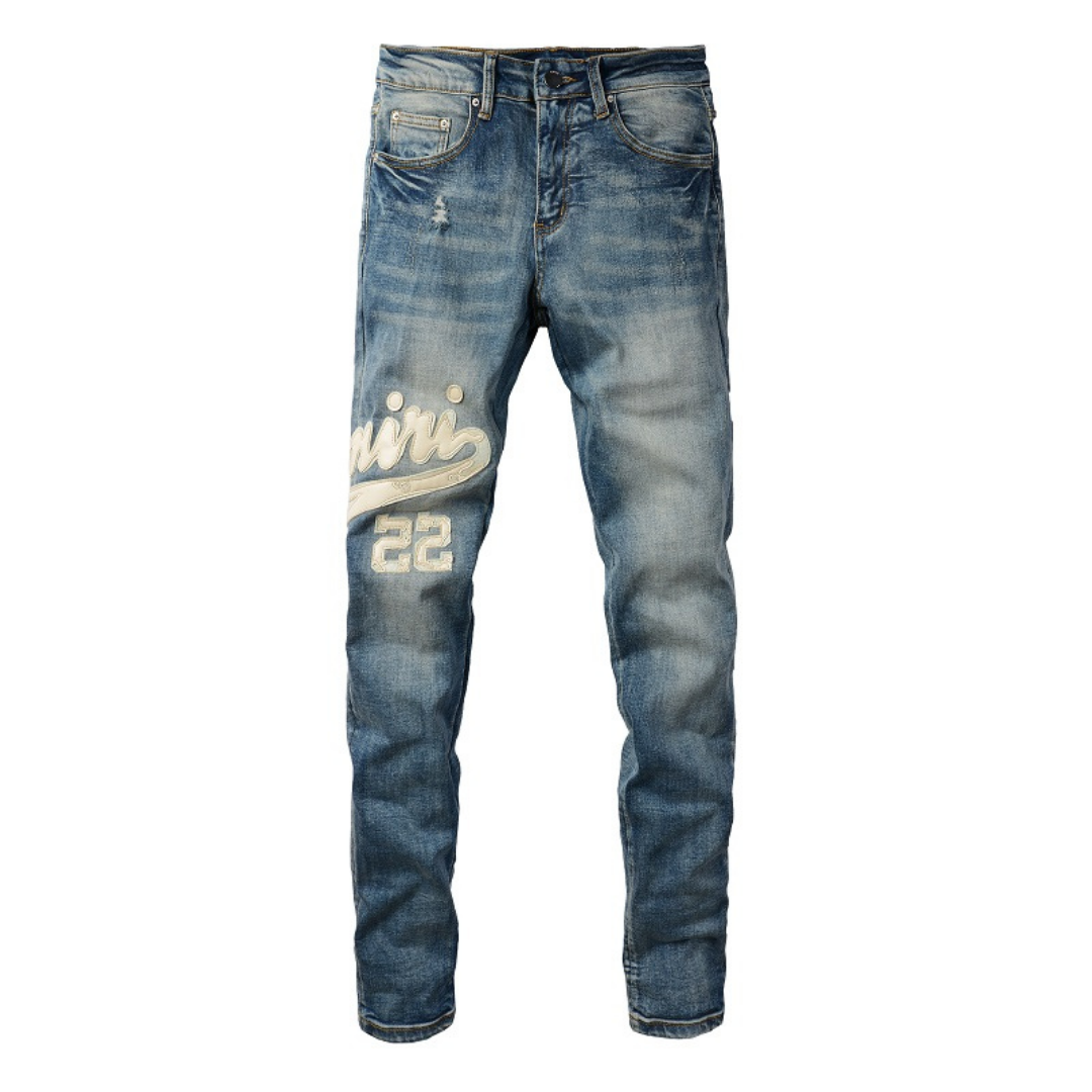 Vintage Blue Logo Print Jeans