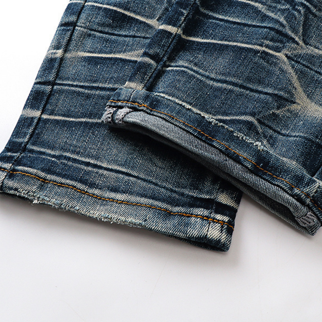 Black Logo Panel Distressed Jeans