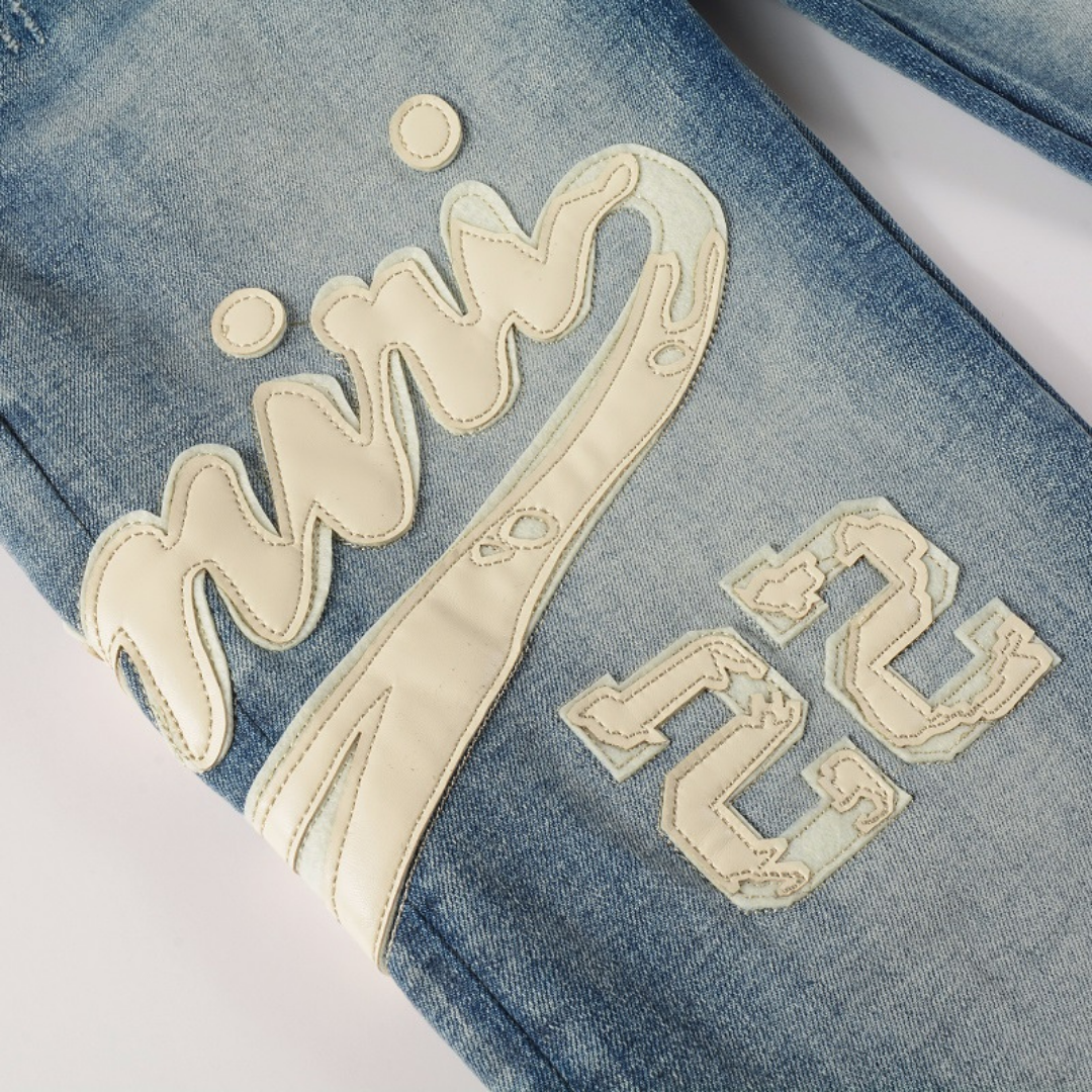 Vintage Blue Logo Print Jeans