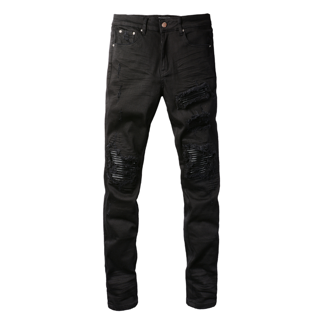 Black Ribbed Biker Jeans