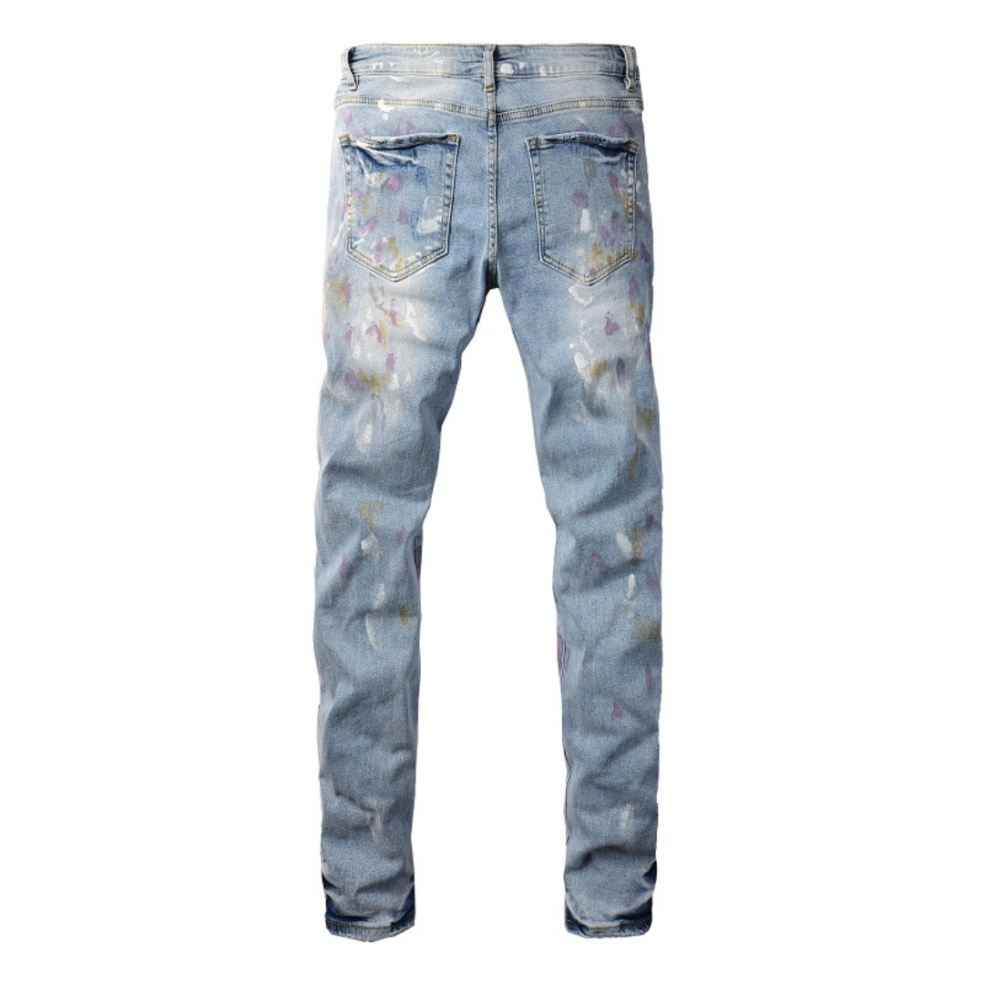 Light Blue Paint Splatter Distressed Jeans