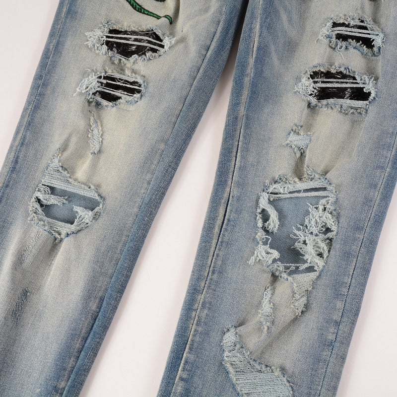Snake Graphic Light Wash Jeans