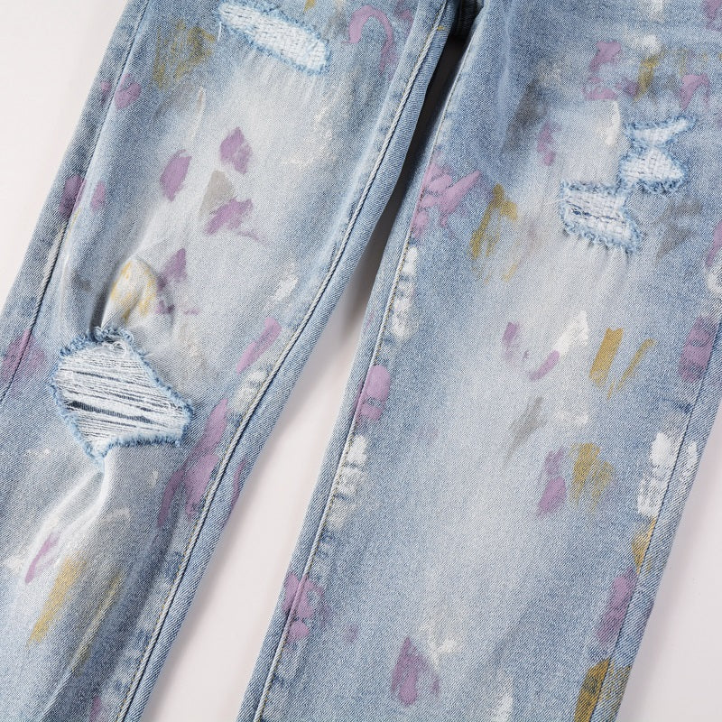Light Blue Paint Splatter Distressed Jeans