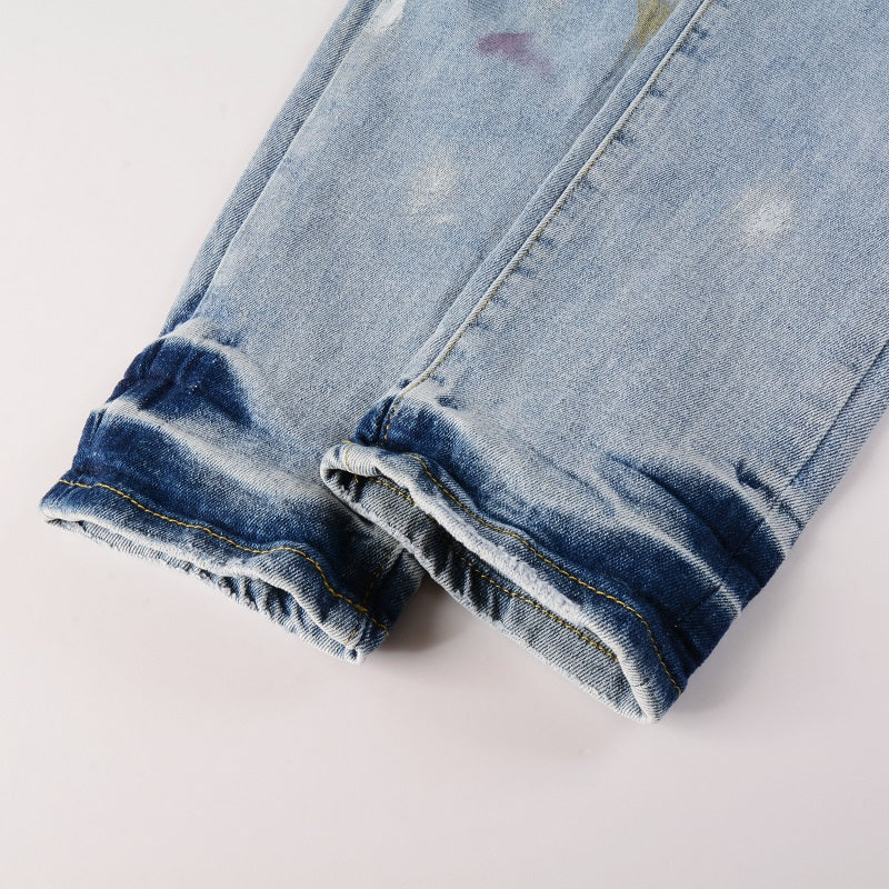 Light Blue Paint Splatter Distressed Jeans