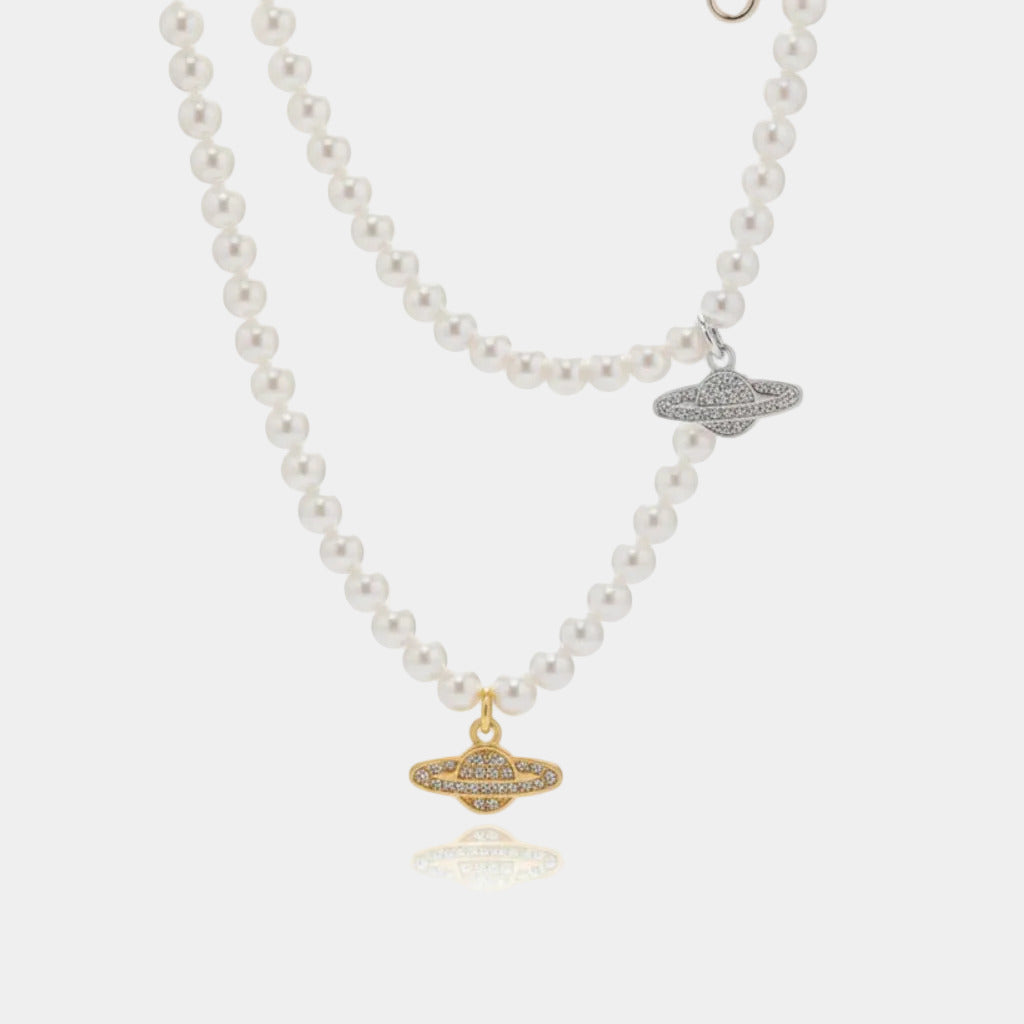 Planet and Pearl Necklace