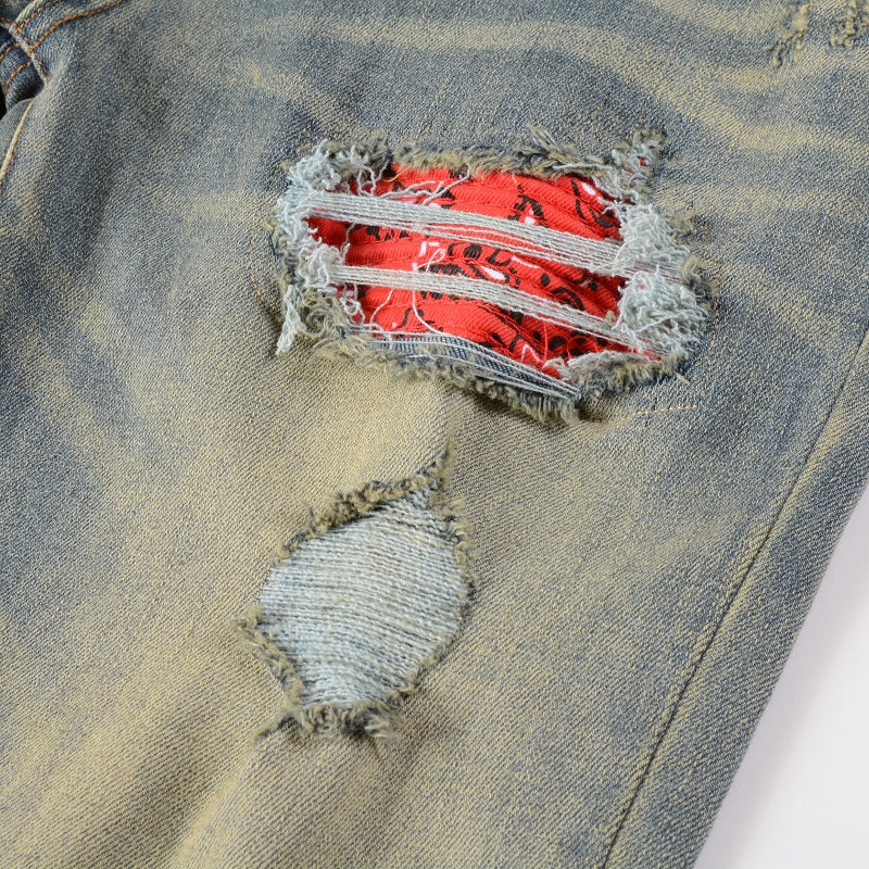 Vintage Blue Red Patch Distressed Jeans