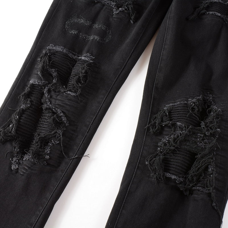 Black Rugged Distressed Jeans