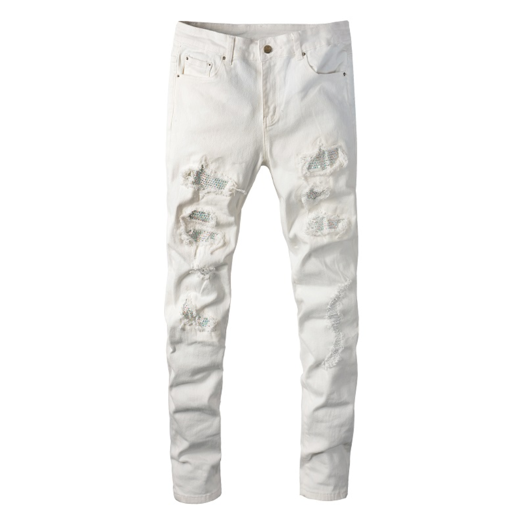 White Distressed Slim Jeans