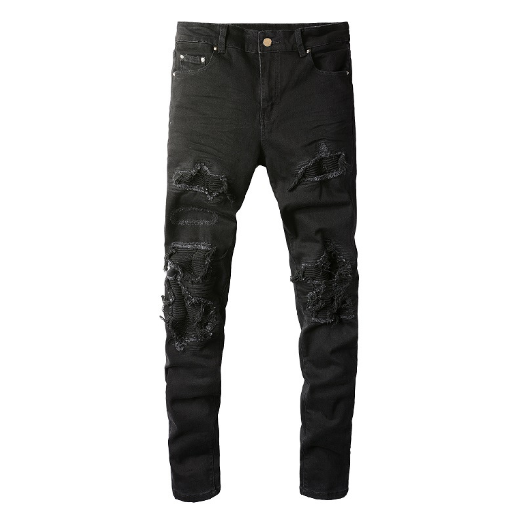 Black Rugged Distressed Jeans
