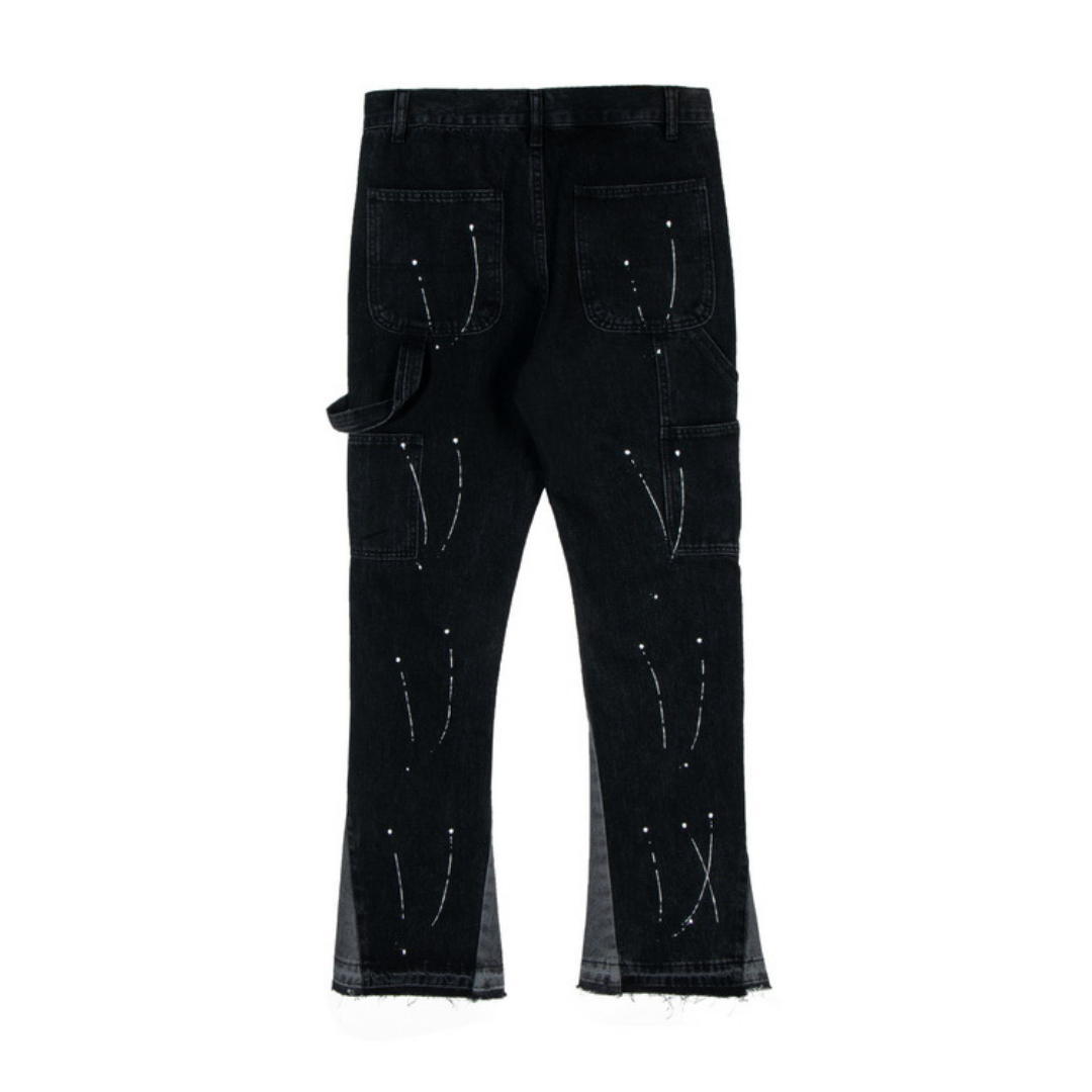 Black Paint Splatter Flared Jeans