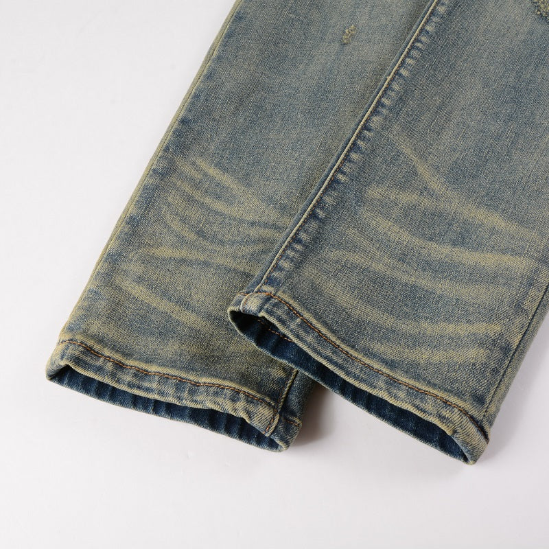 Vintage Blue Red Patch Distressed Jeans