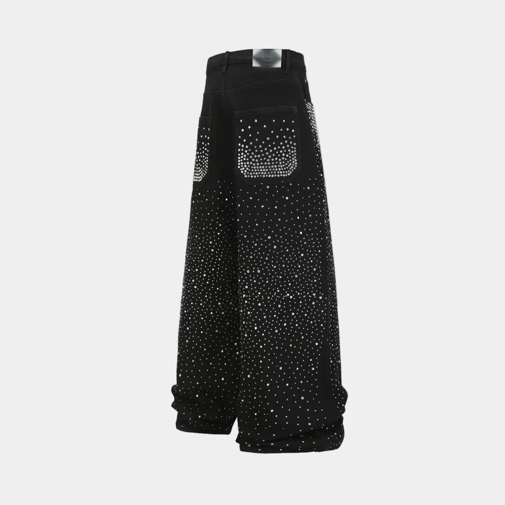 Retro Denim Full Rhinestone Design Baggy Jeans