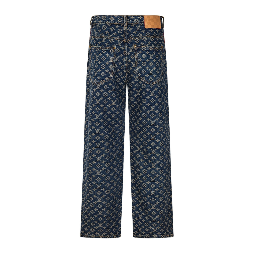 Luxury Pattern Dark Blue Straight Jeans