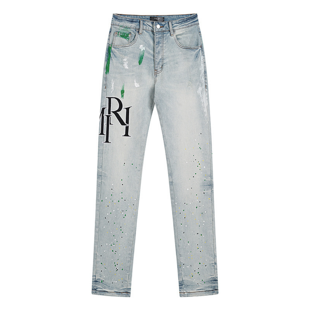 Light Blue Paint Splatter Logo Jeans