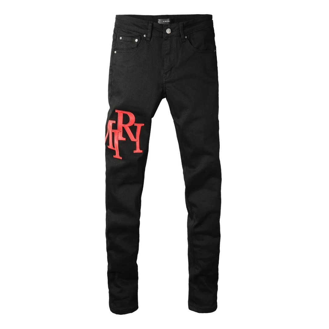 Black Red Graphic Patch Jeans