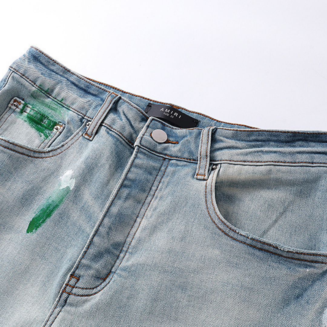 Light Blue Paint Splatter Logo Jeans