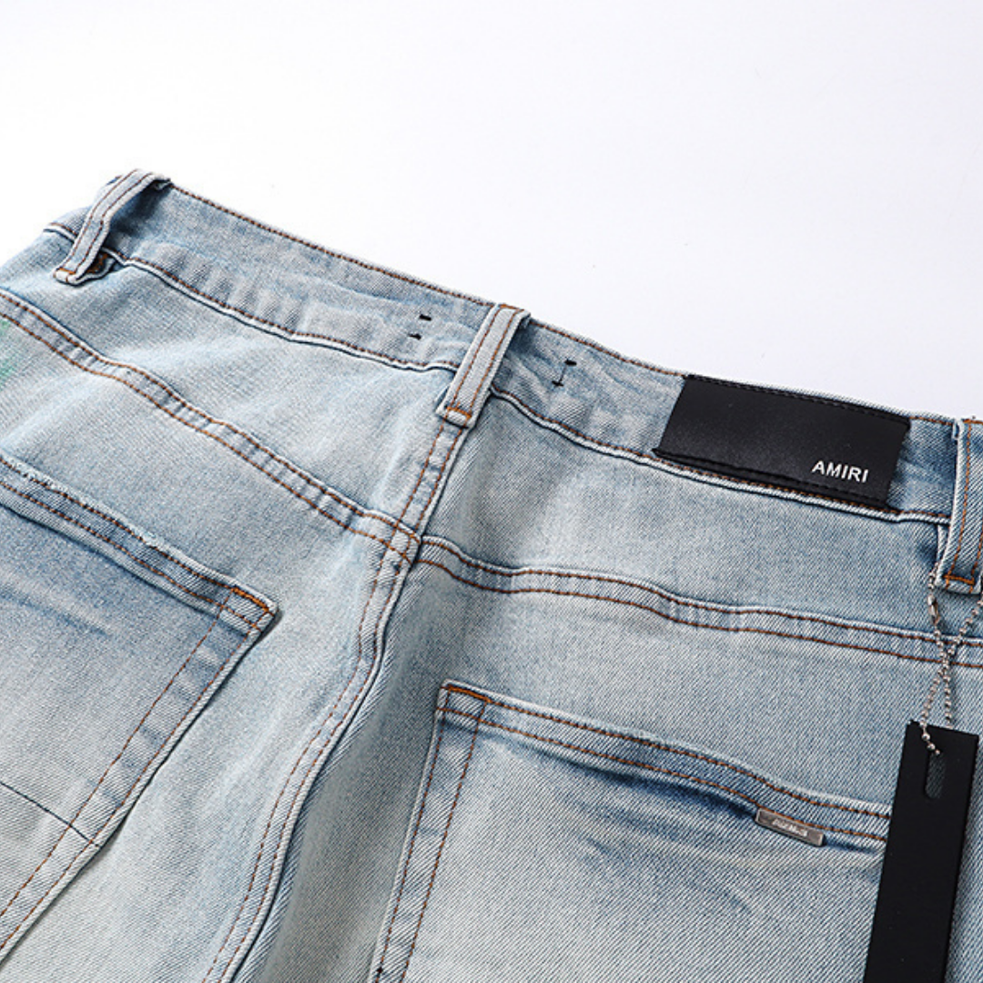 Light Blue Paint Splatter Logo Jeans