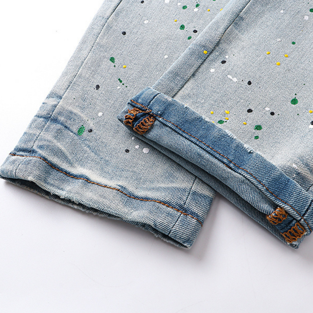 Light Blue Paint Splatter Logo Jeans
