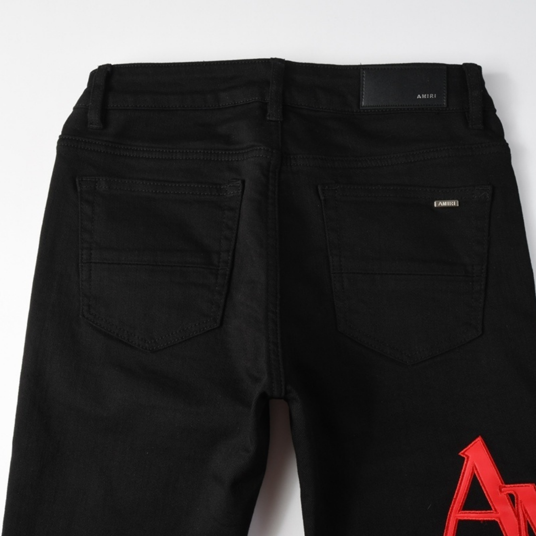 Black Red Graphic Patch Jeans