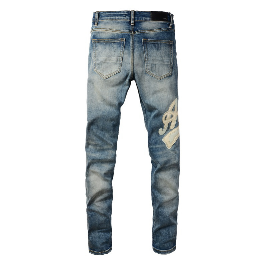 Vintage Blue Logo Print Jeans