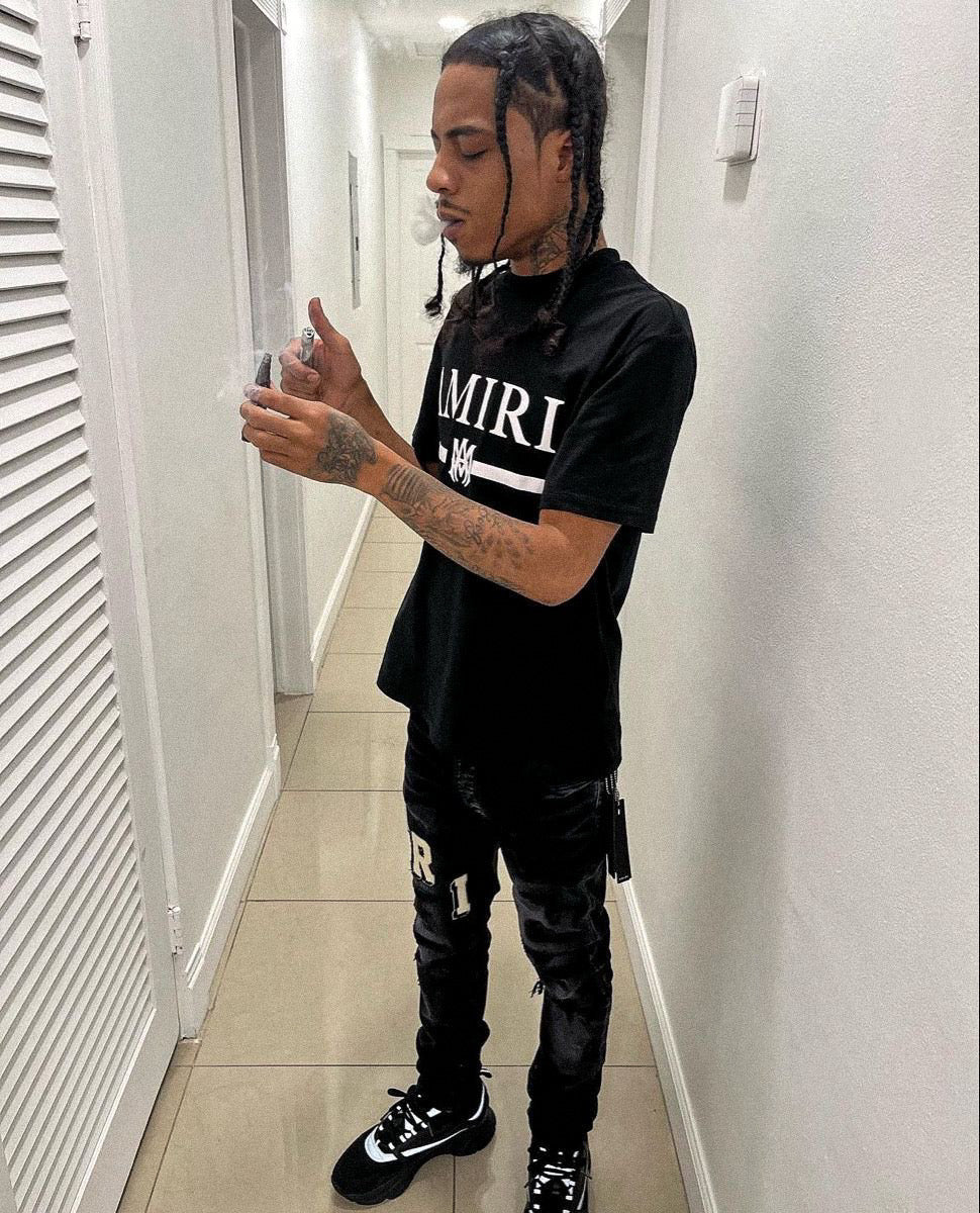 Black Logo Patch Distressed Jeans